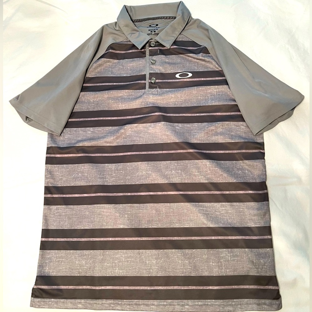 Oakley Men's Gray Striped Polo Shirt